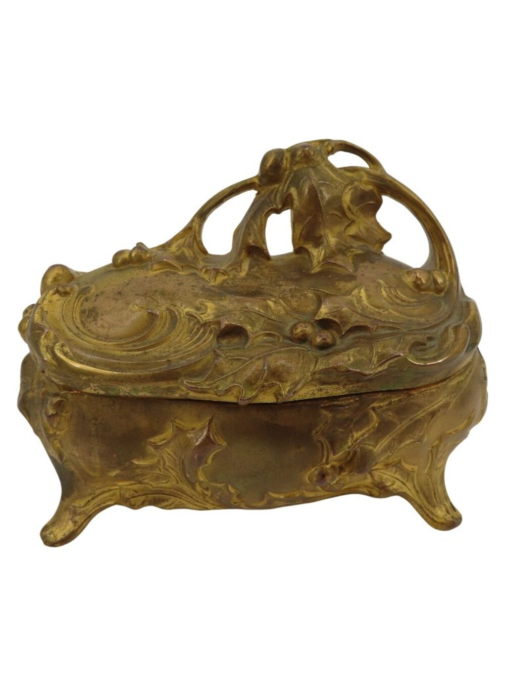 VTG Jennings Brothers Art Nouveau Metal Trinket Jewelry Casket Box JB 334 Holly
